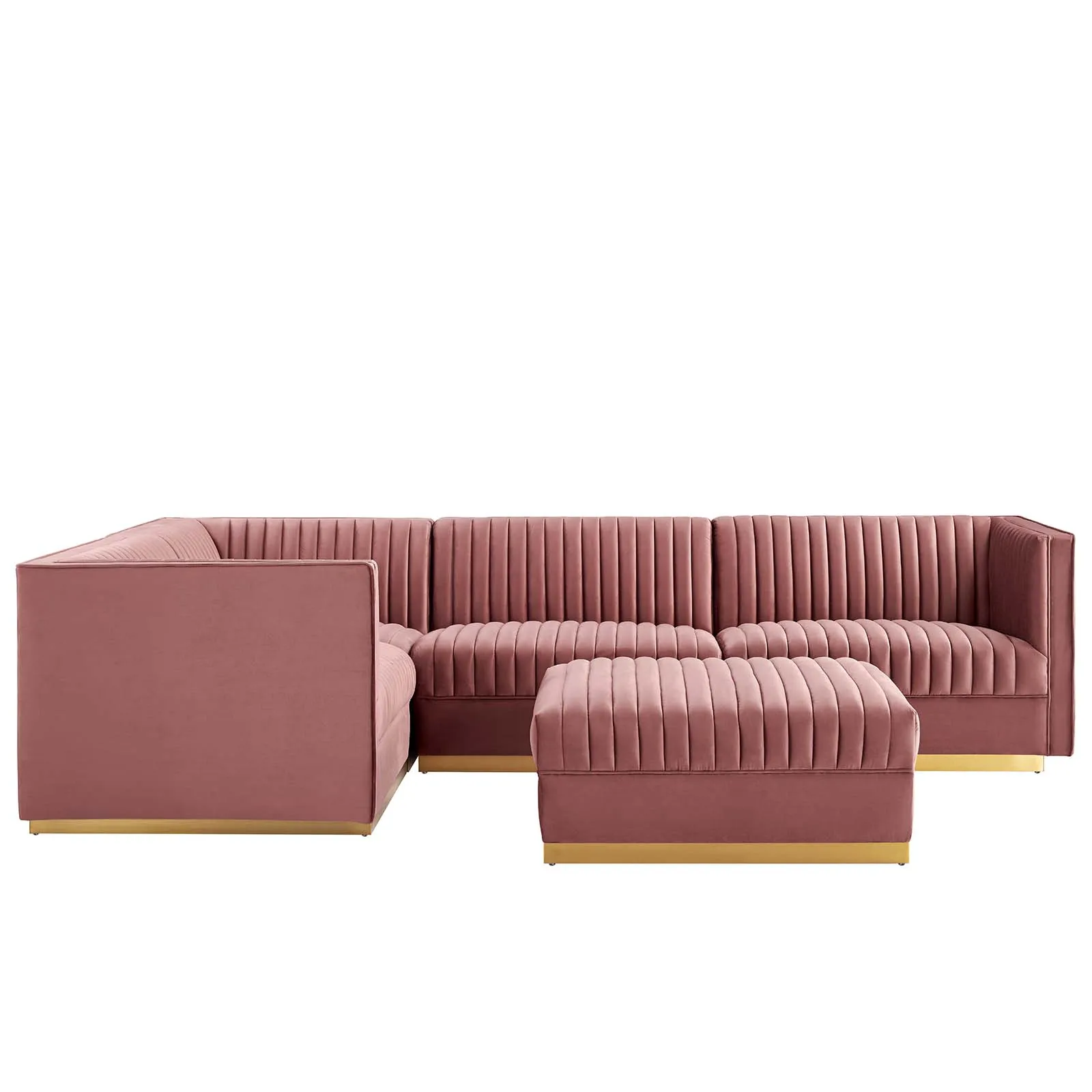 Sanguine Channel Tufted Performance Velvet 5-Piece Left-Facing Modular Sectional