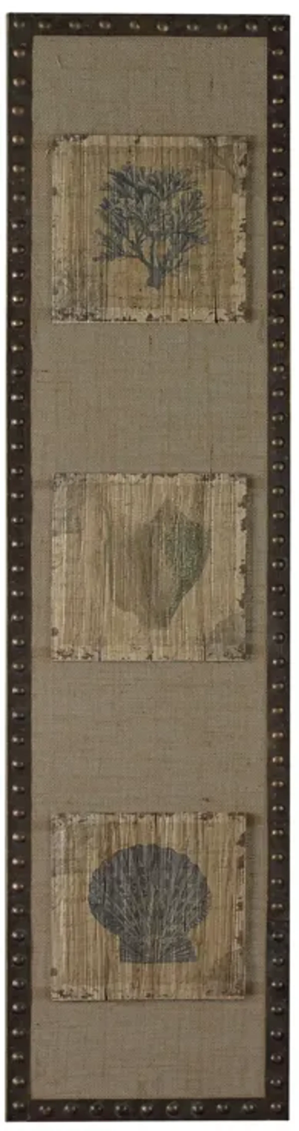 Ricken Coastal (Hand-painted Wood Tile Mounted on Linen with Nail Head Frame)