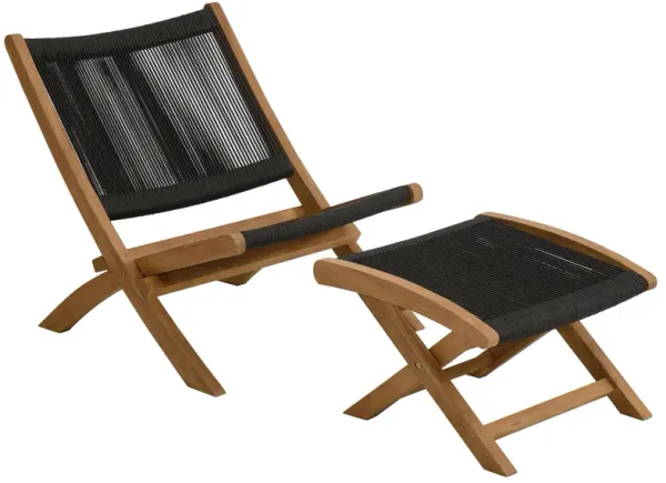 Vienna 2-Piece Outdoor Patio Teak and Rope Folding Accent Lounge Chair and Ottoman Set by Modway