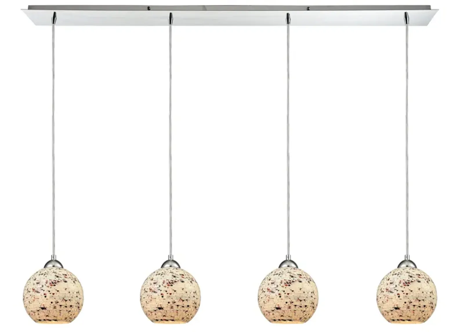 Spatter 4-Light Linear Pendant Fixture in Polished Chrome with Spatter Mosaic Glass