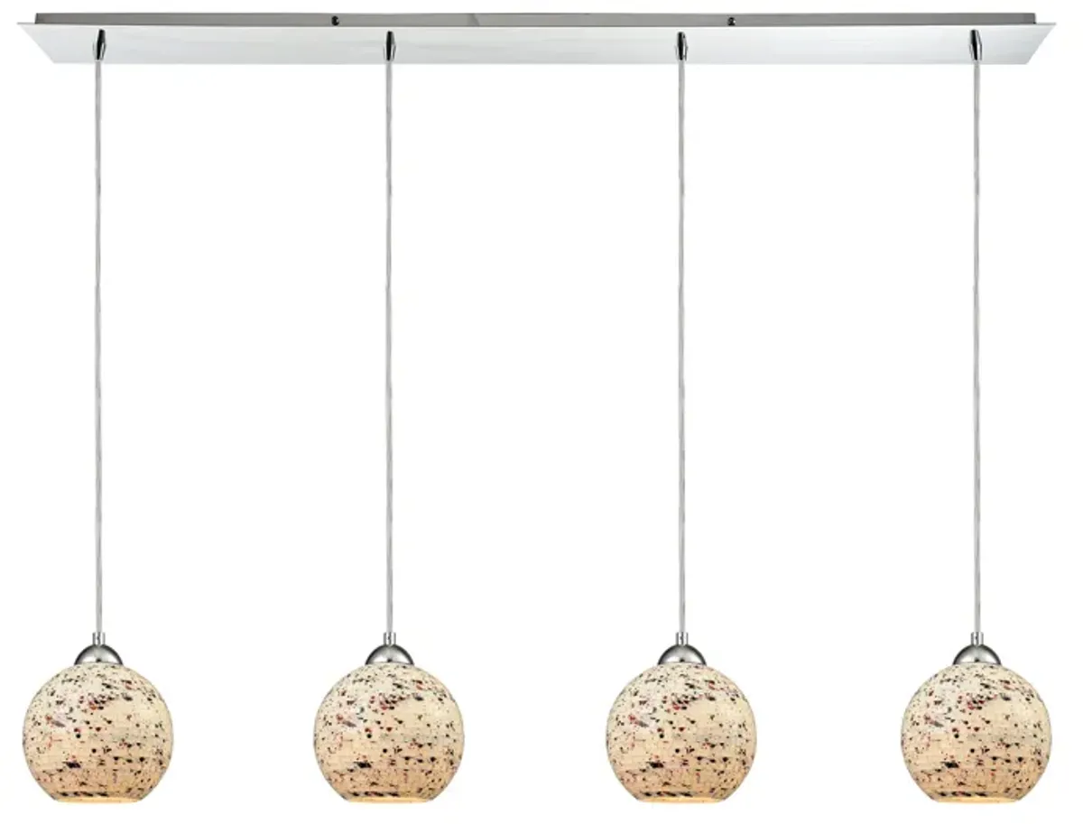 Spatter 4-Light Linear Pendant Fixture in Polished Chrome with Spatter Mosaic Glass