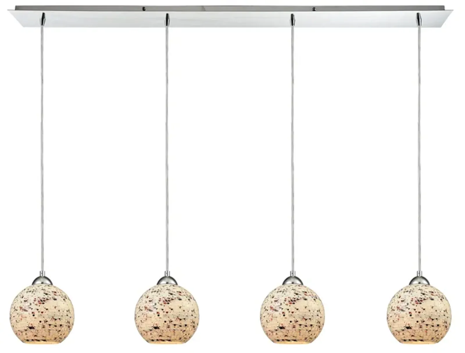 Spatter 4-Light Linear Pendant Fixture in Polished Chrome with Spatter Mosaic Glass