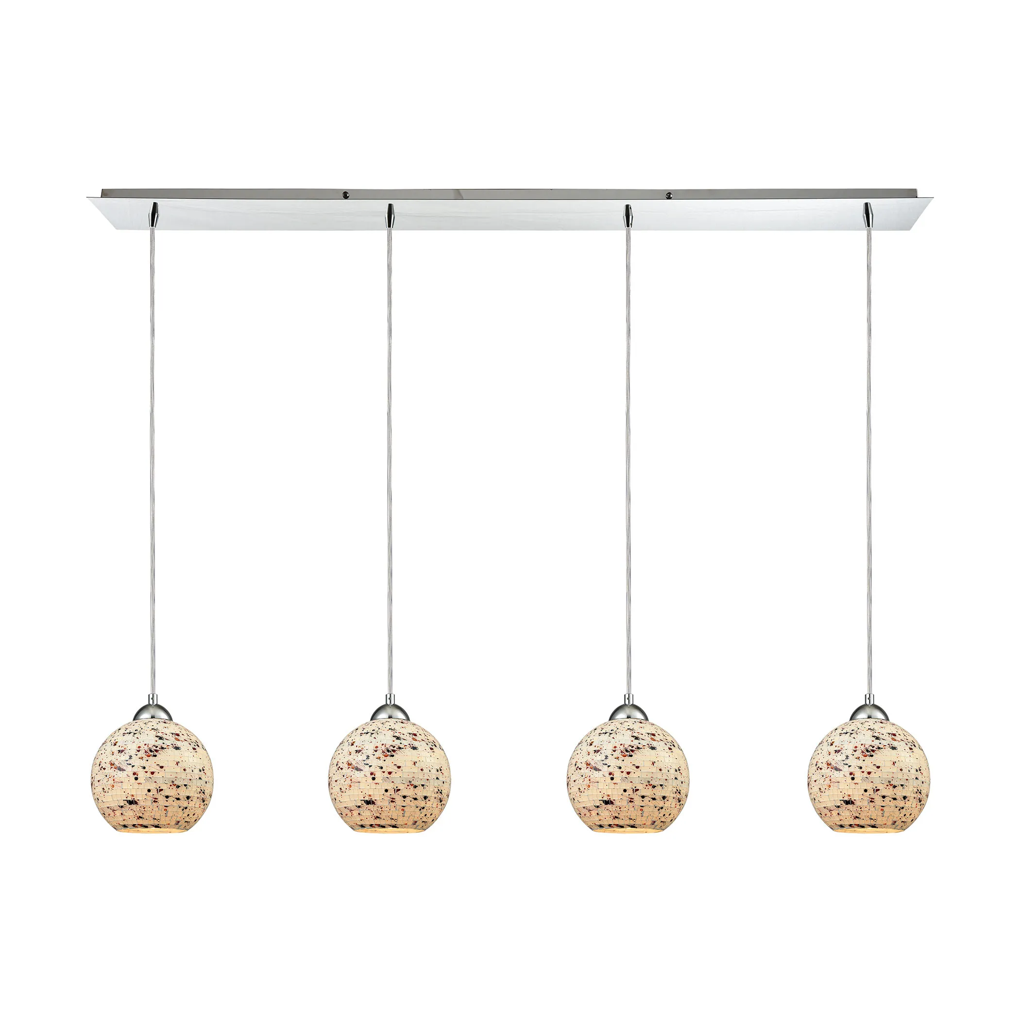 Spatter 4-Light Linear Pendant Fixture in Polished Chrome with Spatter Mosaic Glass