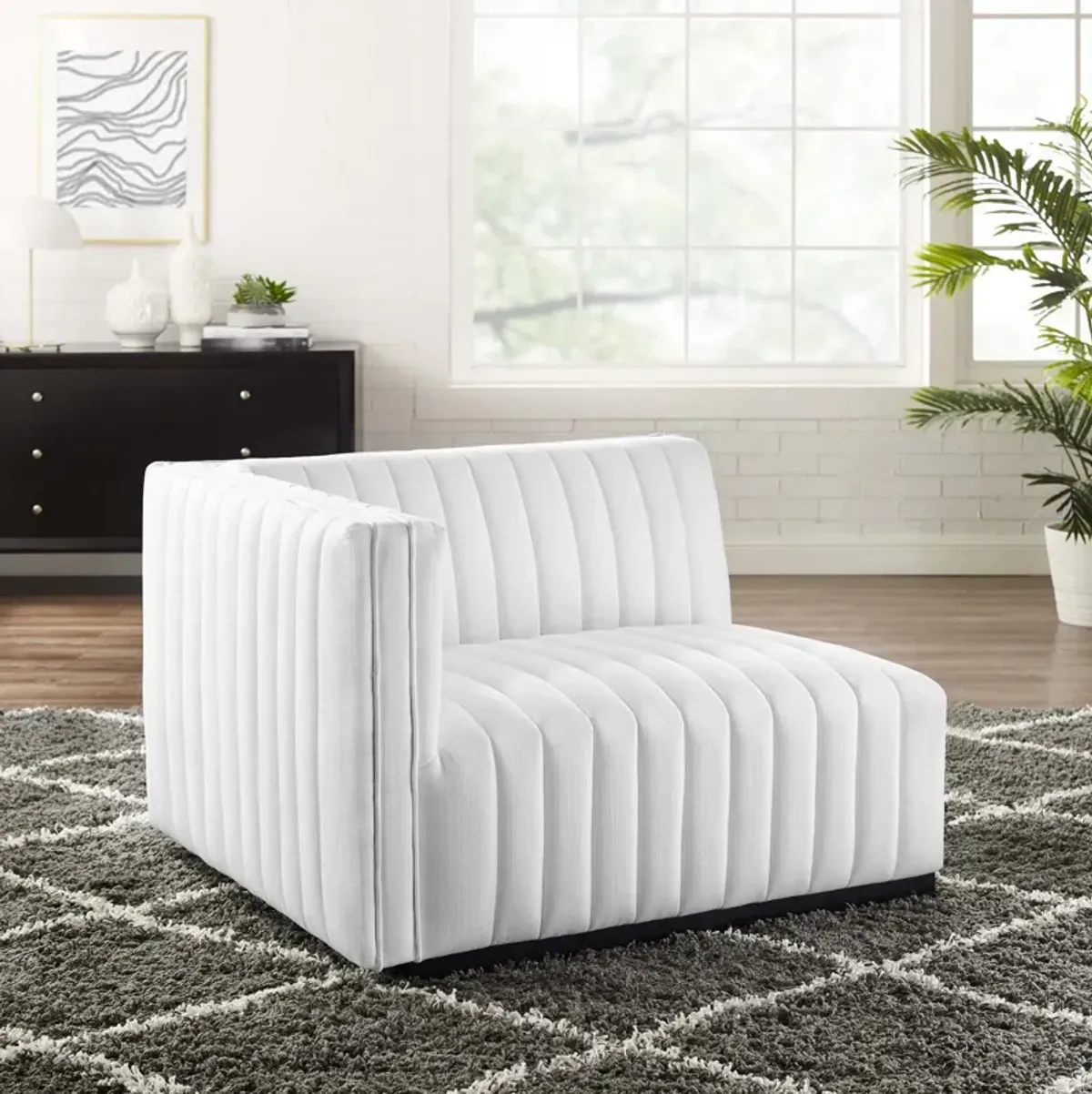 Conjure Channel Tufted Upholstered Fabric Left-Arm Chair