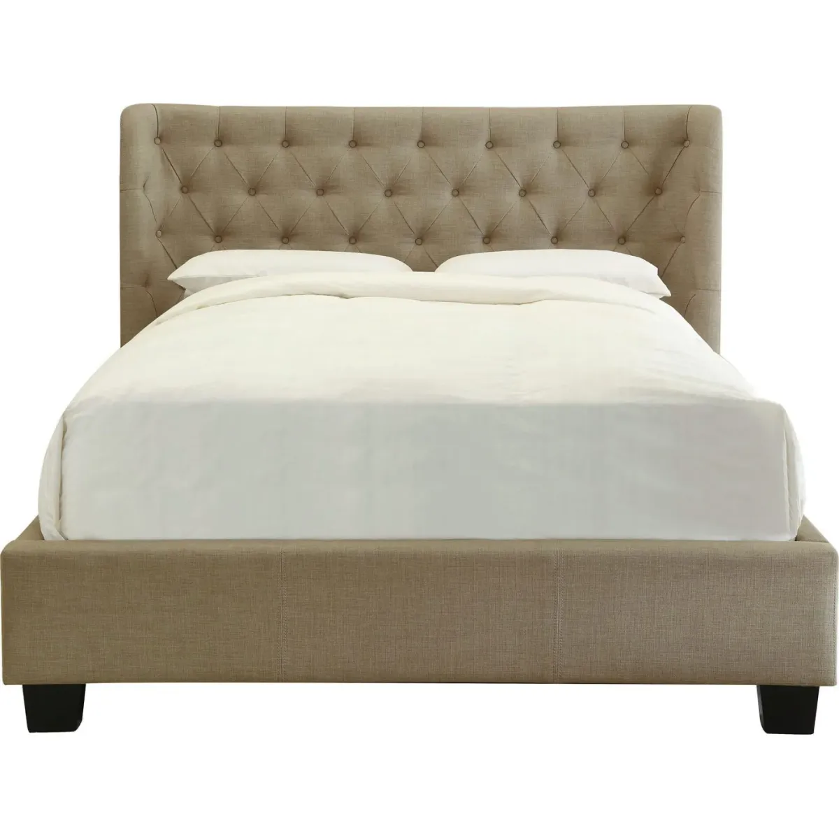Levi Full-Size Tufted Platform Bed In Toast Linen