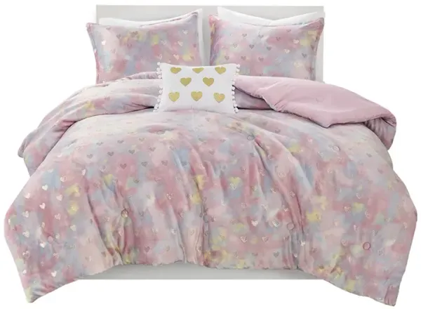 Metallic Printed Plush Comforter Set with Throw Pillow