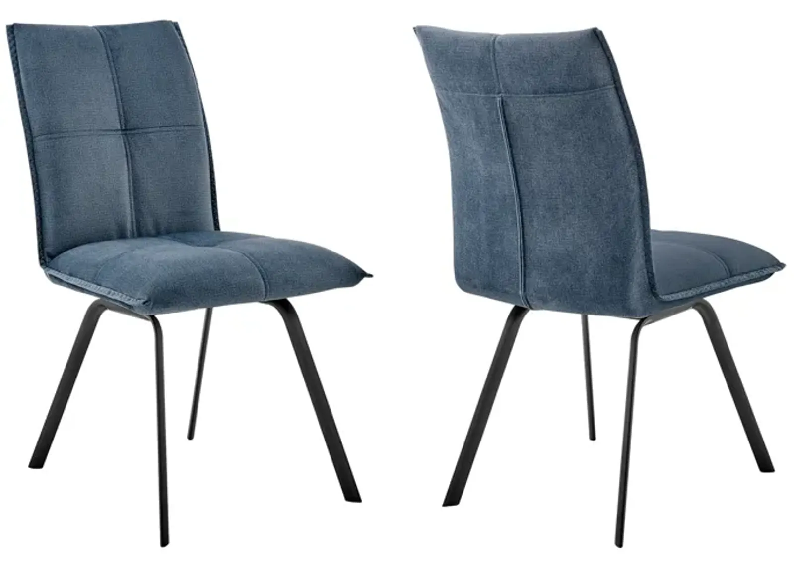 Rylee Dining Room Accent Chair in Blue Fabric and Black Finish - Set of 2