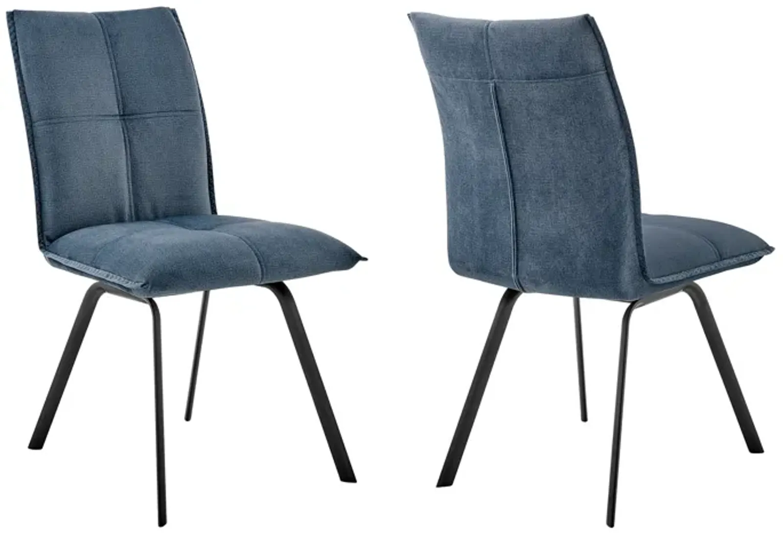 Rylee Dining Room Accent Chair in Blue Fabric and Black Finish - Set of 2