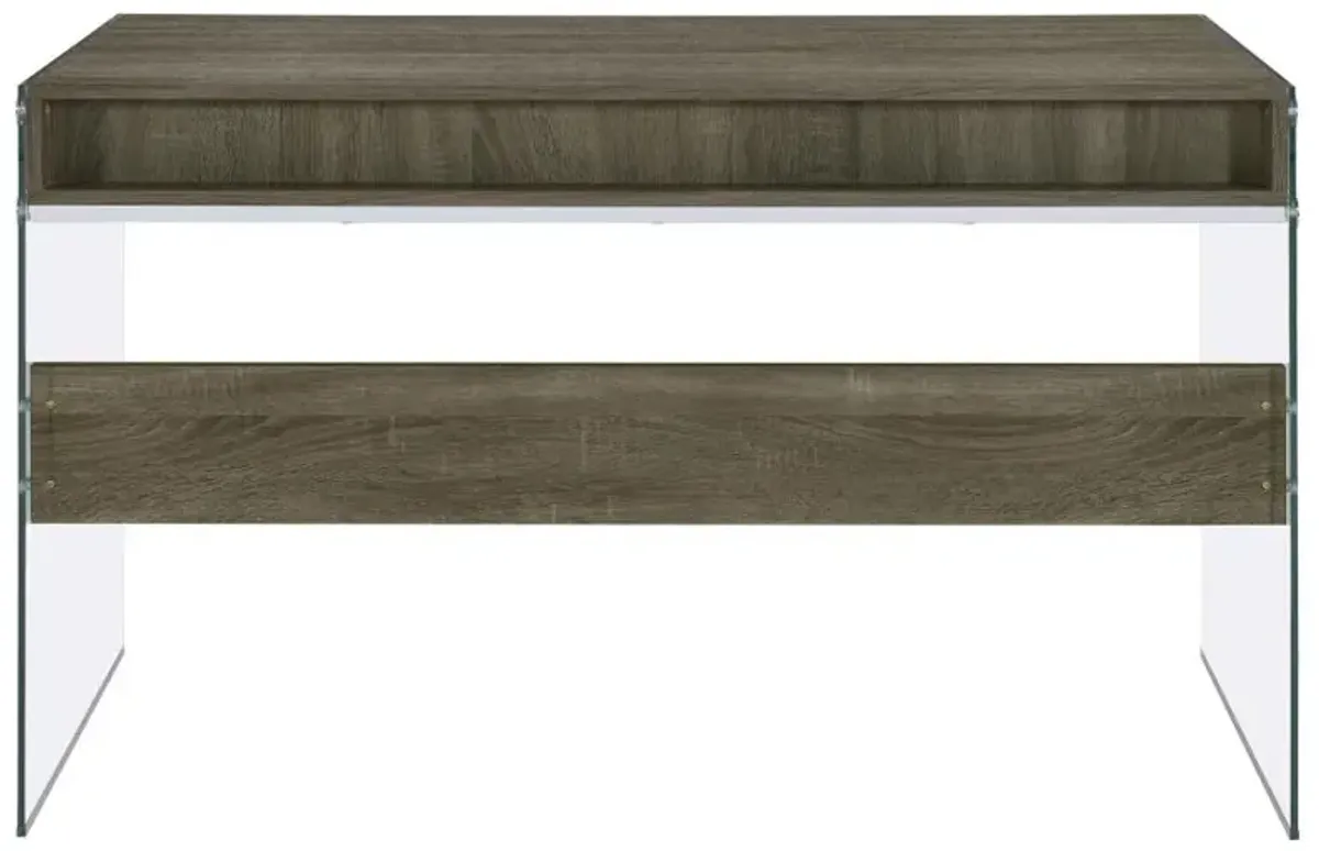 Dobrev 2-drawer Writing Desk Weathered Grey and Clear