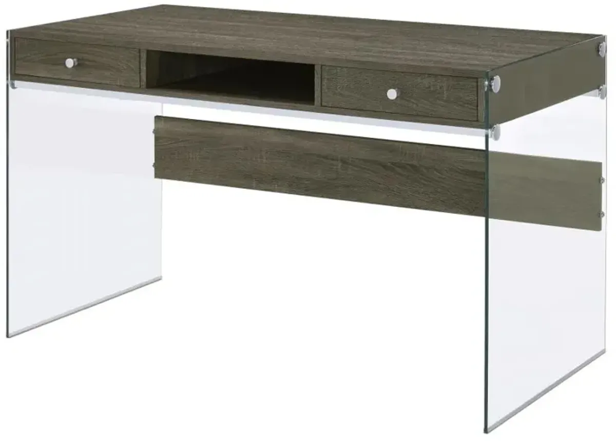 Dobrev 2-drawer Writing Desk Weathered Grey and Clear