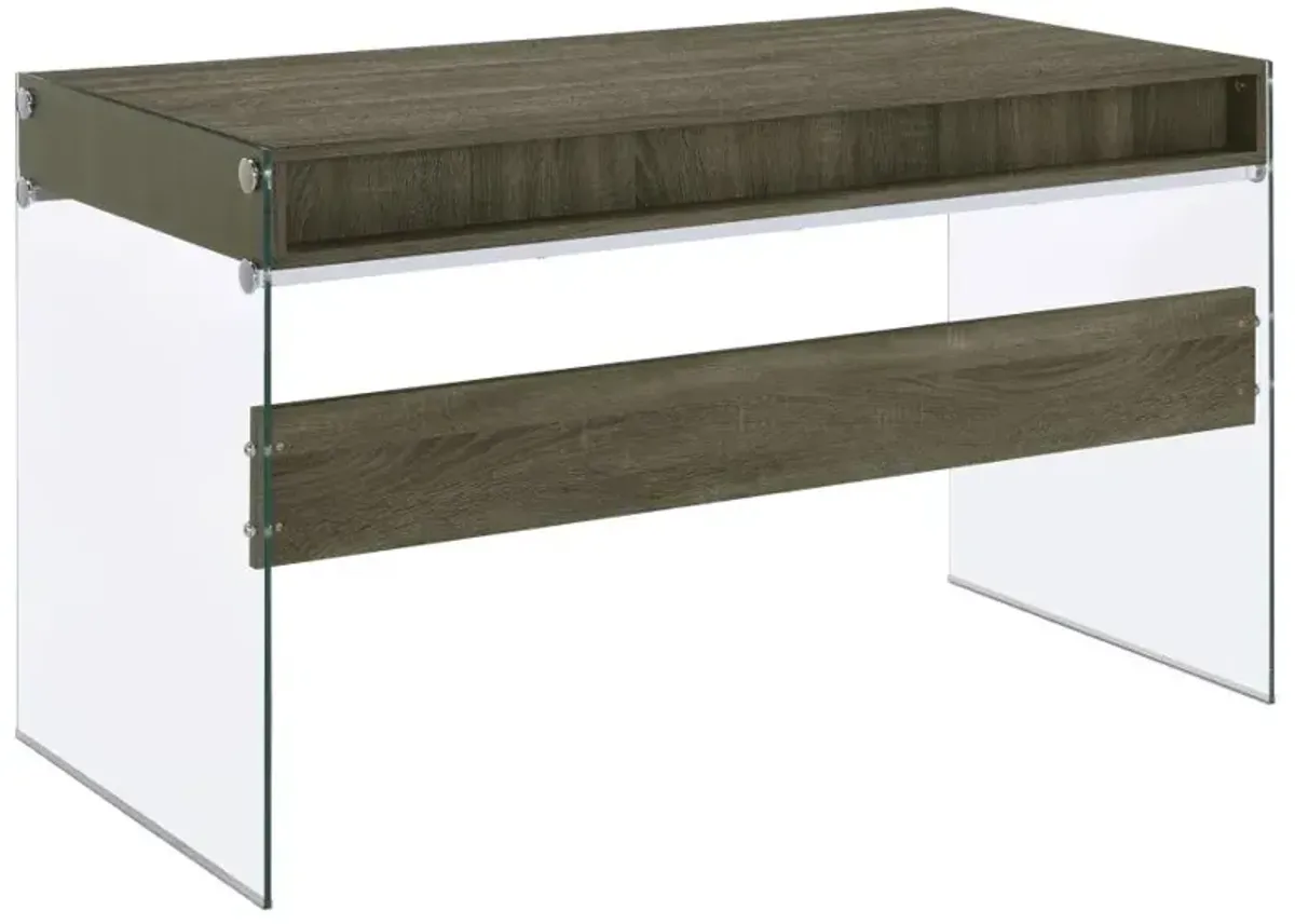 Dobrev 2-drawer Writing Desk Weathered Grey and Clear