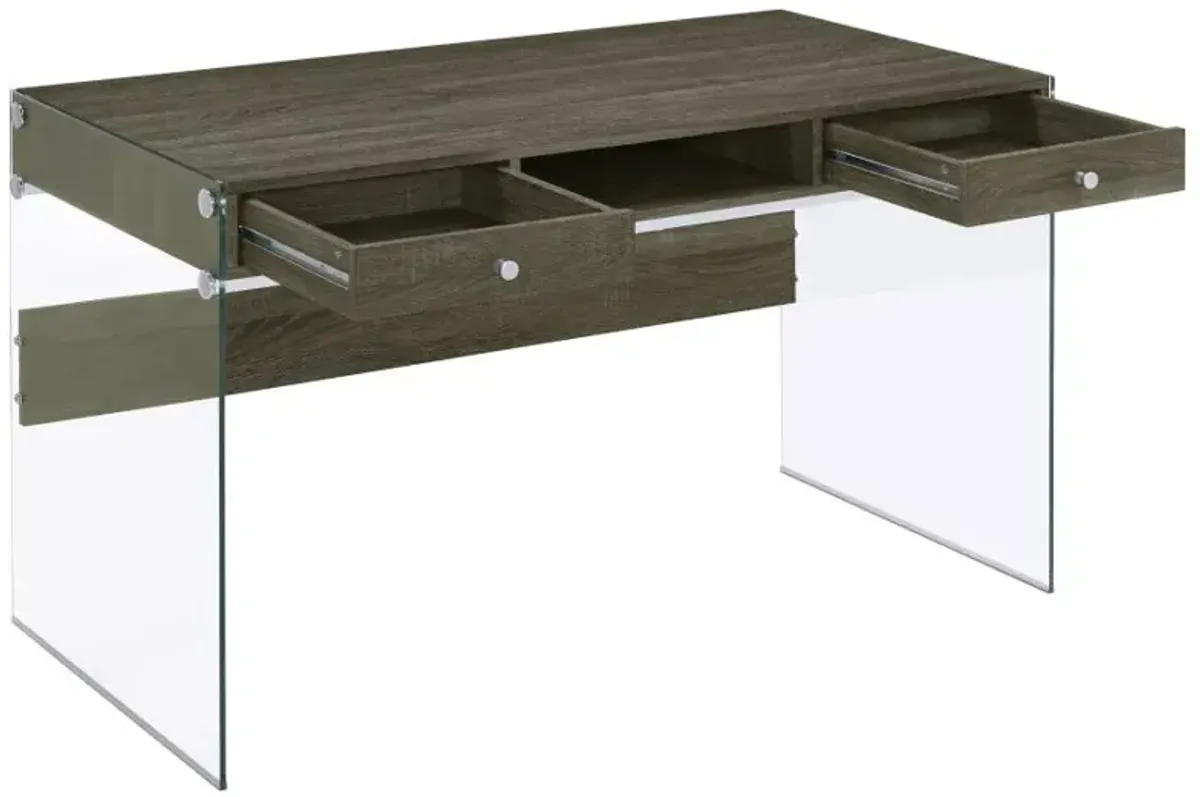 Dobrev 2-drawer Writing Desk Weathered Grey and Clear