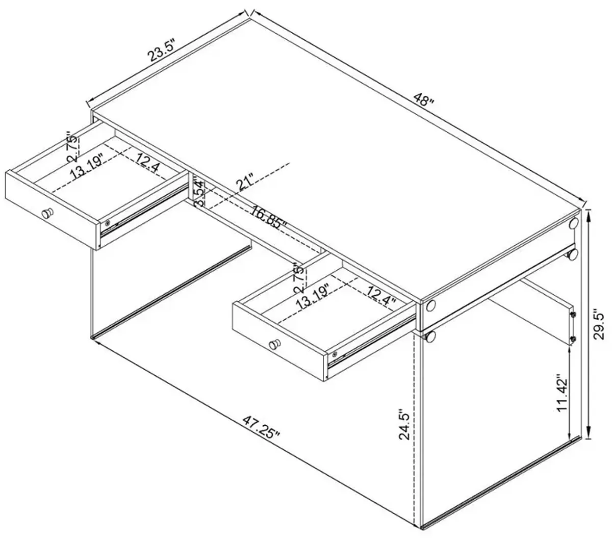 Dobrev 2-drawer Writing Desk Weathered Grey and Clear