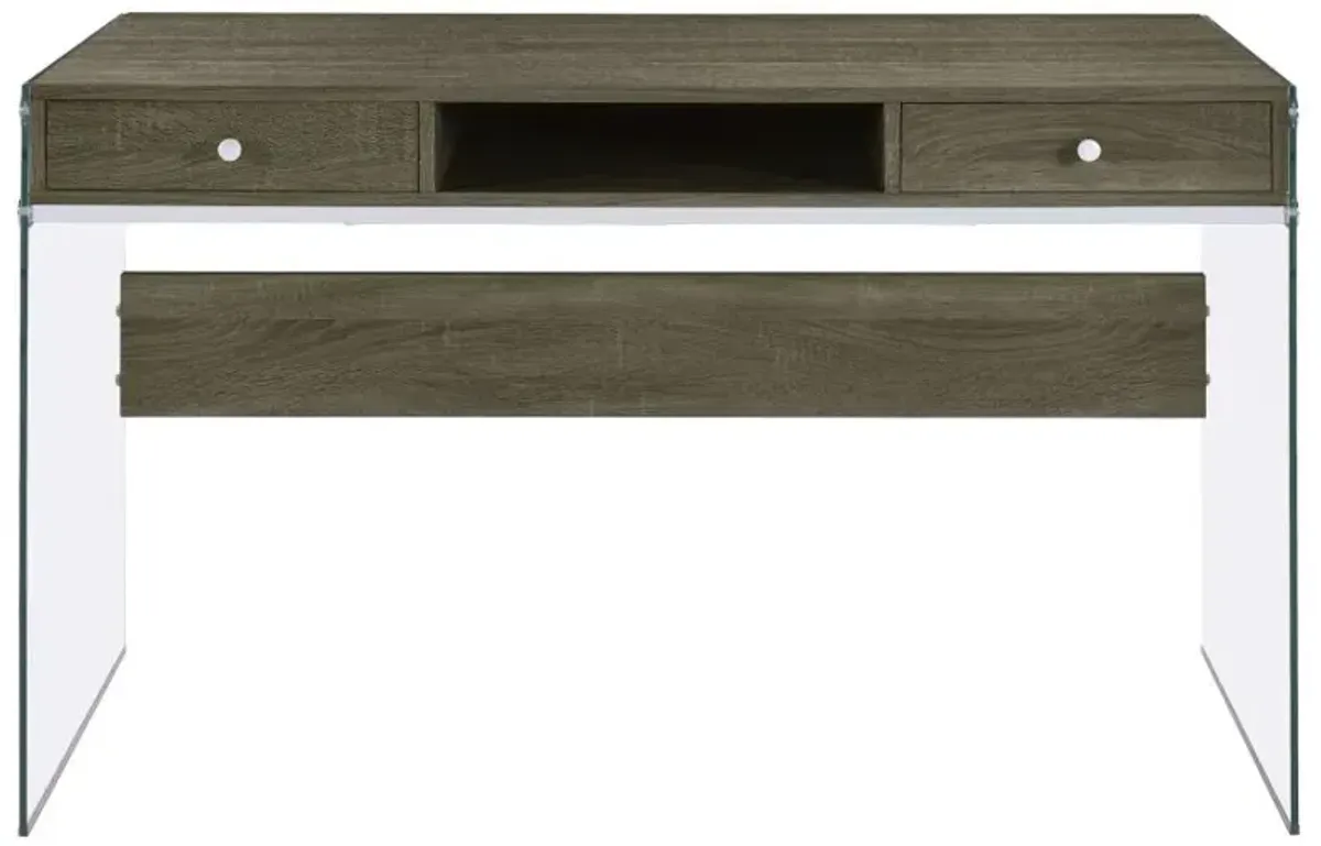 Dobrev 2-drawer Writing Desk Weathered Grey and Clear