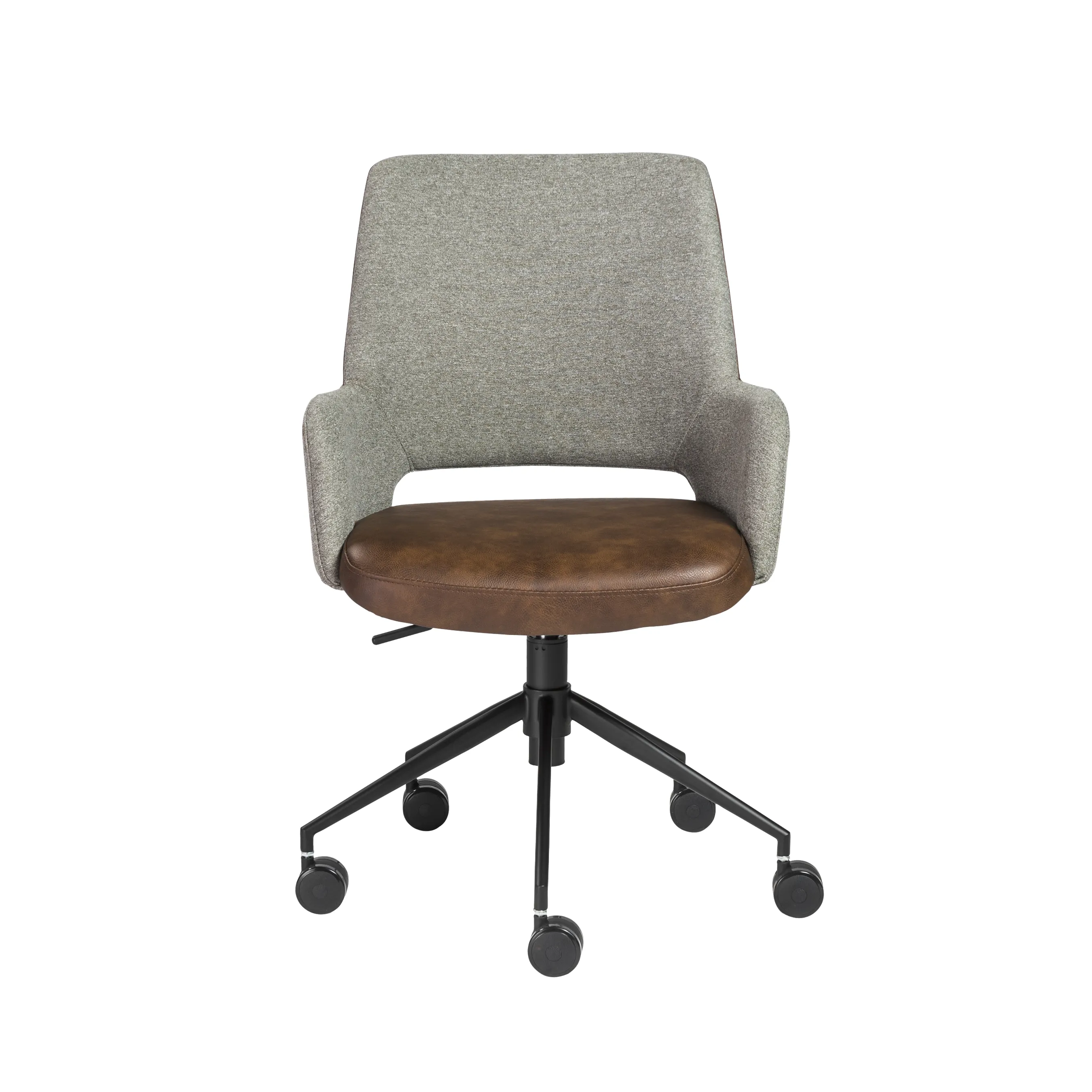 Desi Tilt Office Chair in Gray Fabric and Light Brown Leatherette with Black Base