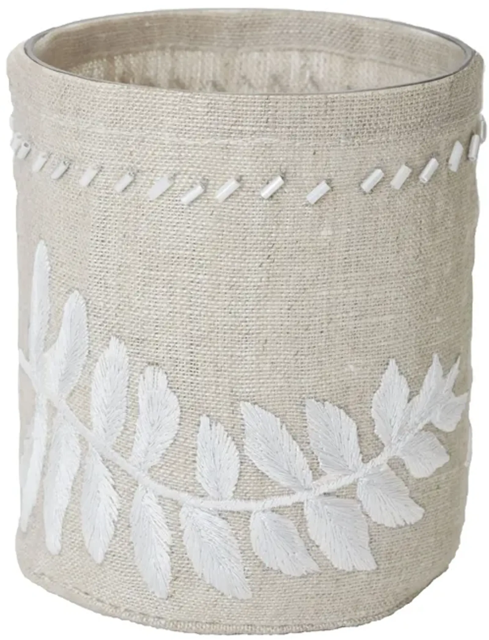 Linen Silver Stitched Fern Votive-s