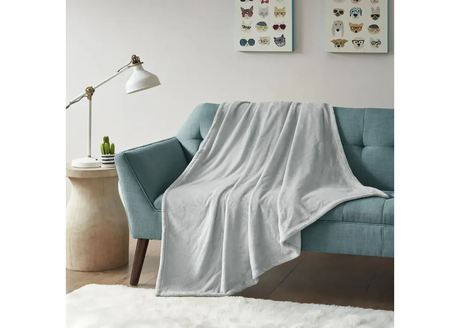 Intelligent Design Microlight Plush Grey Oversized Throw