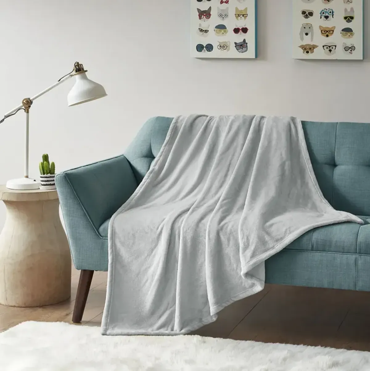 Intelligent Design Microlight Plush Grey Oversized Throw