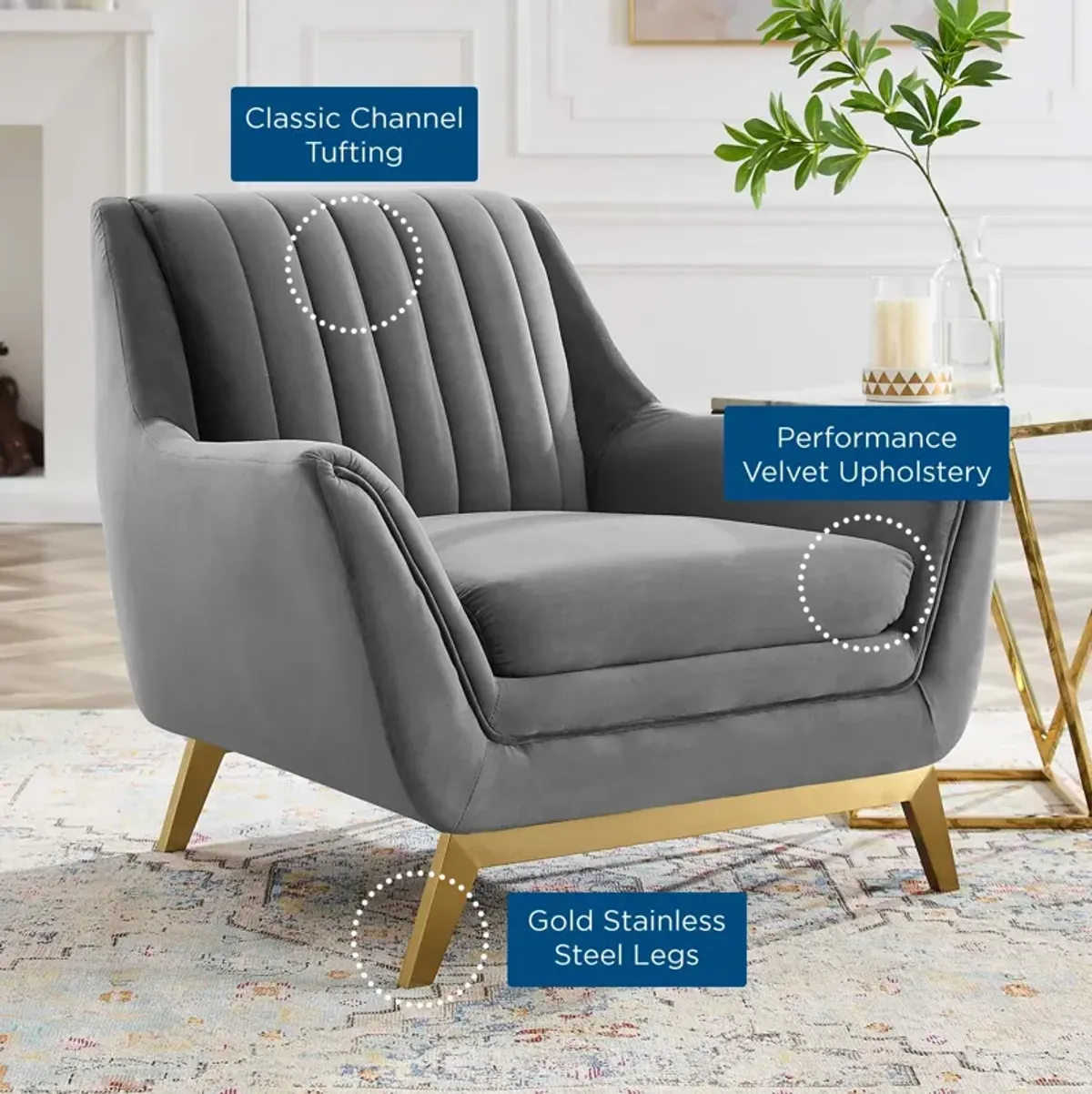 Winsome Channel Tufted Performance Velvet Armchair