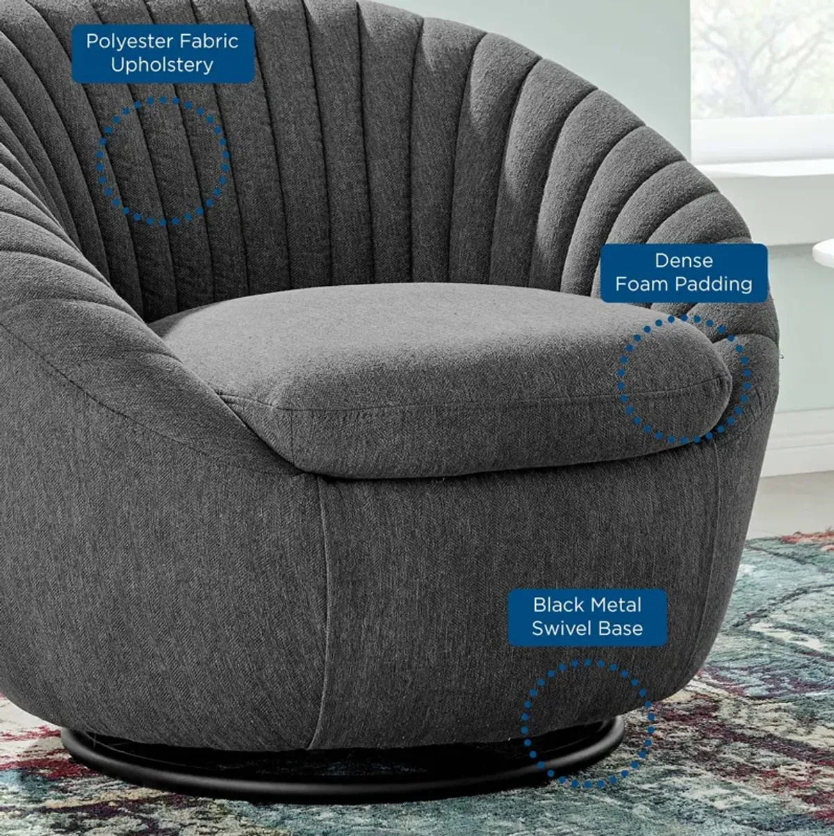 Whirr Tufted Fabric Fabric Swivel Chair