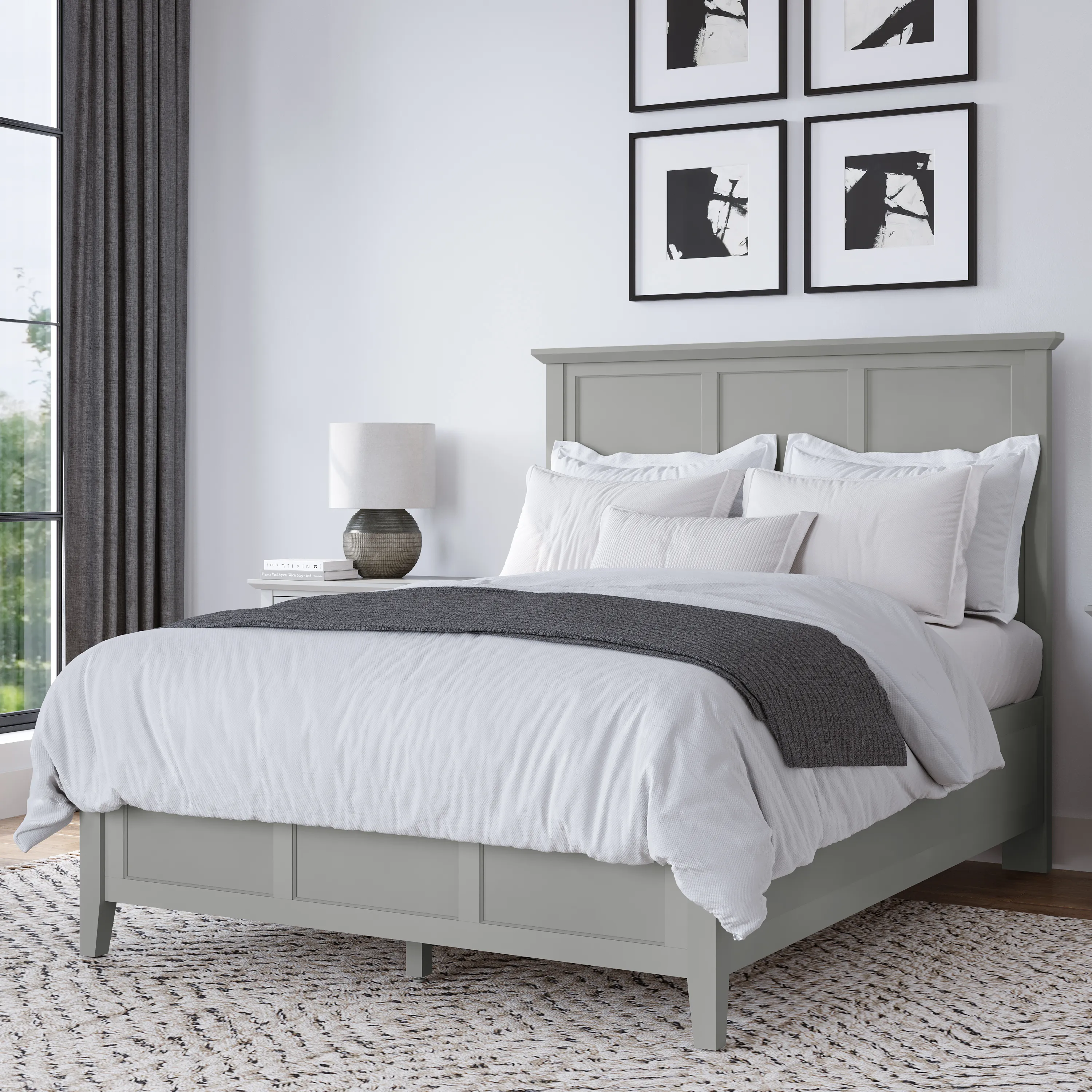 Grace Queen-size Three Panel Bed in Elephant Grey