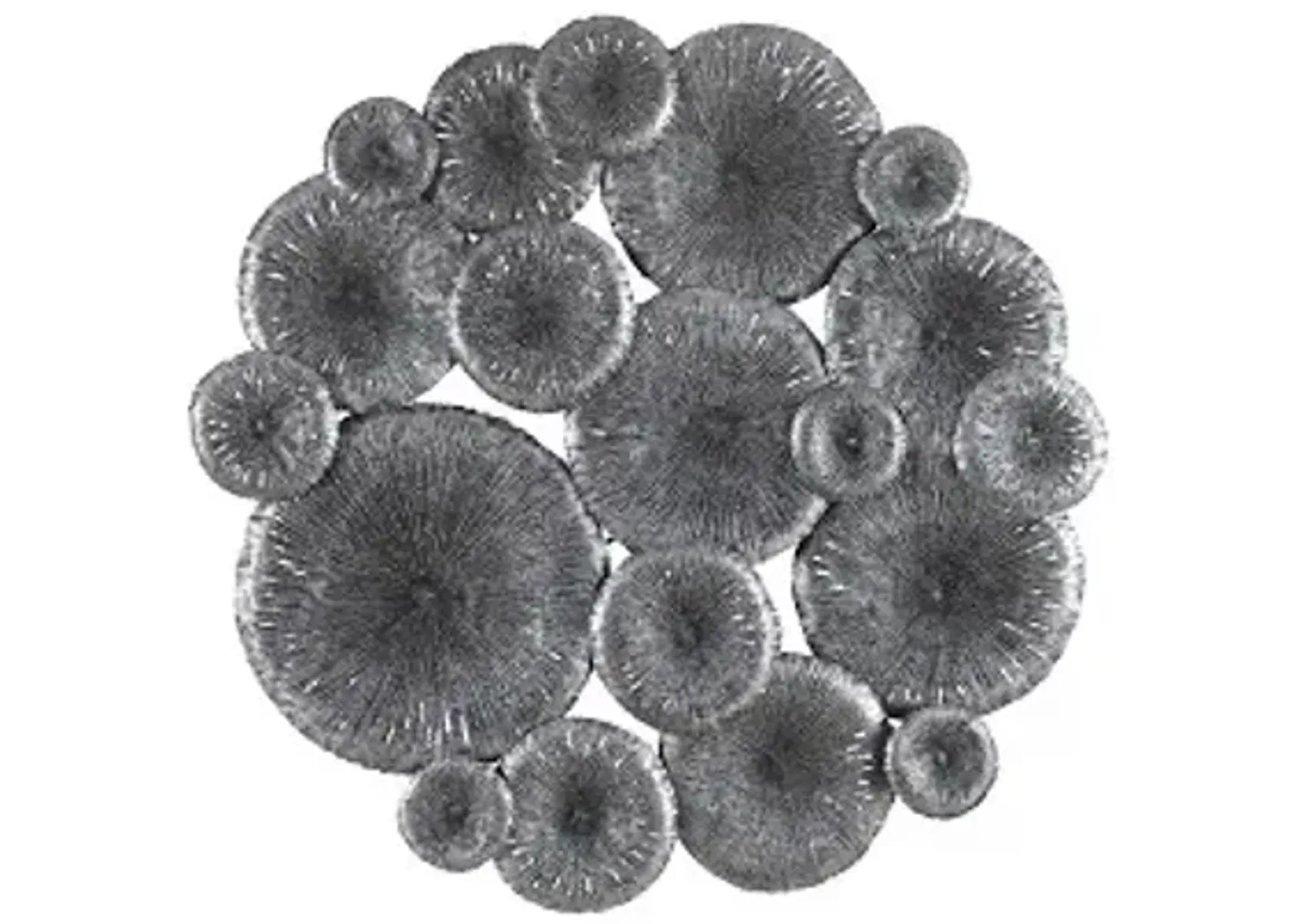 lotus collage, round, metal, silver/black