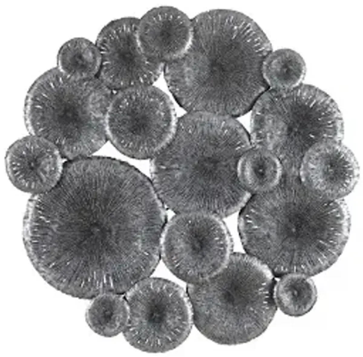 lotus collage, round, metal, silver/black