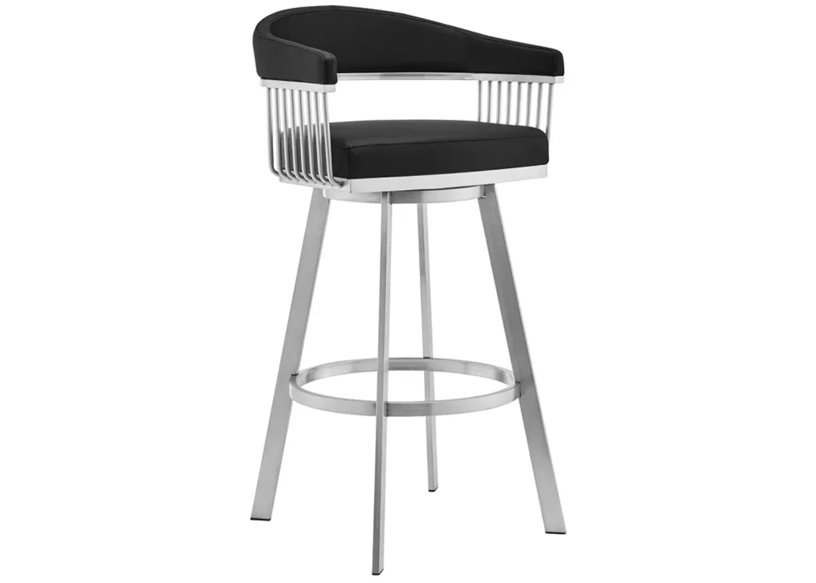 Chelsea 30" Black Faux Leather and Brushed Stainless Steel Swivel Bar Stool