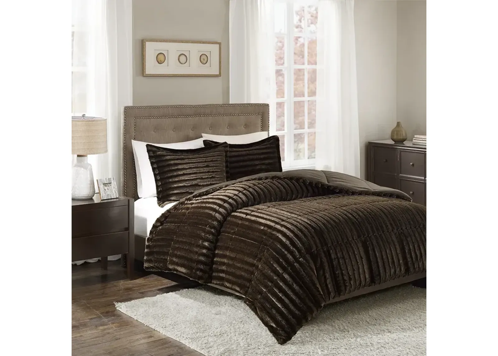 Madison Park Duke Chocolate Faux Fur Comforter Mini Set