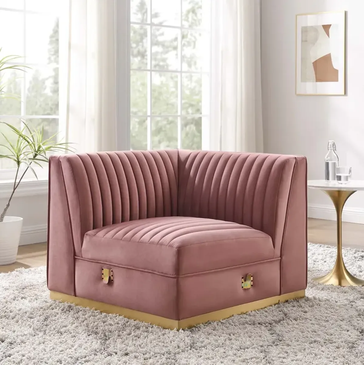 Sanguine Channel Tufted Performance Velvet Modular Sectional Sofa Left Corner Chair