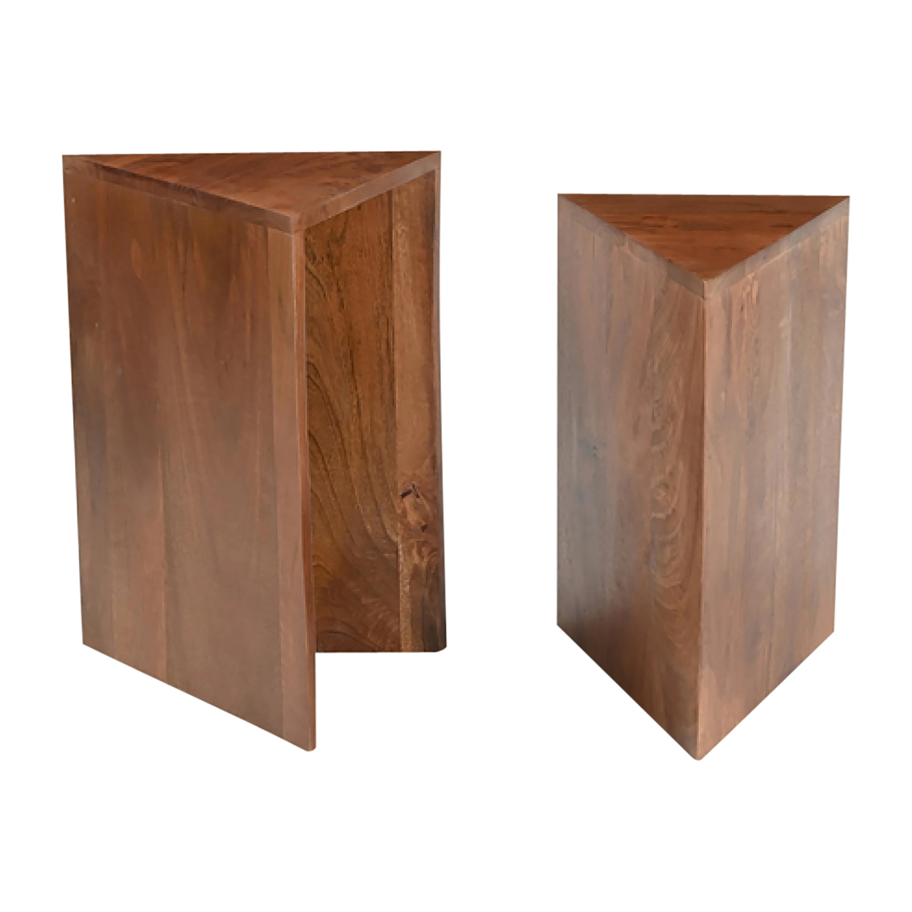 Wood, 18/20" Triangle Side Tables, Brown - Set of 2