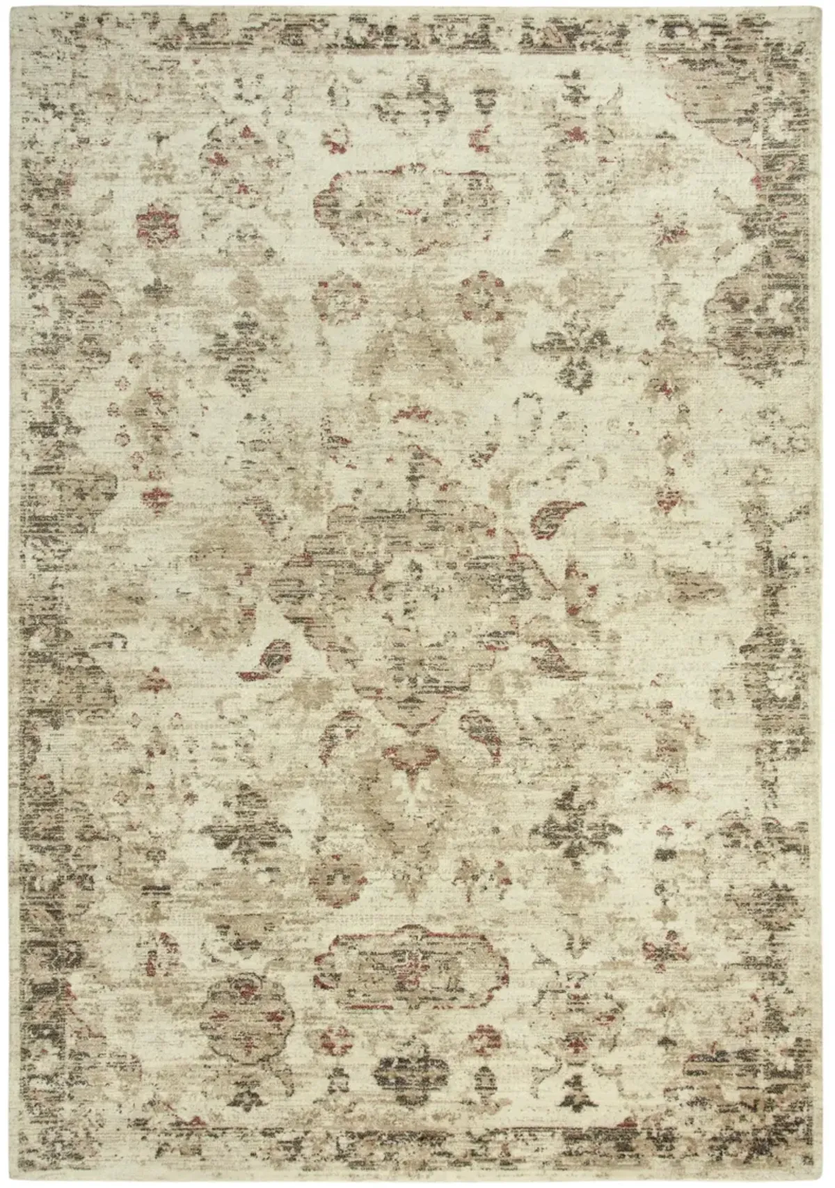 Gossamer Beige/Brown Medallion Distress 100% New Zealand Wool 5' x 8' Rectangle Rug