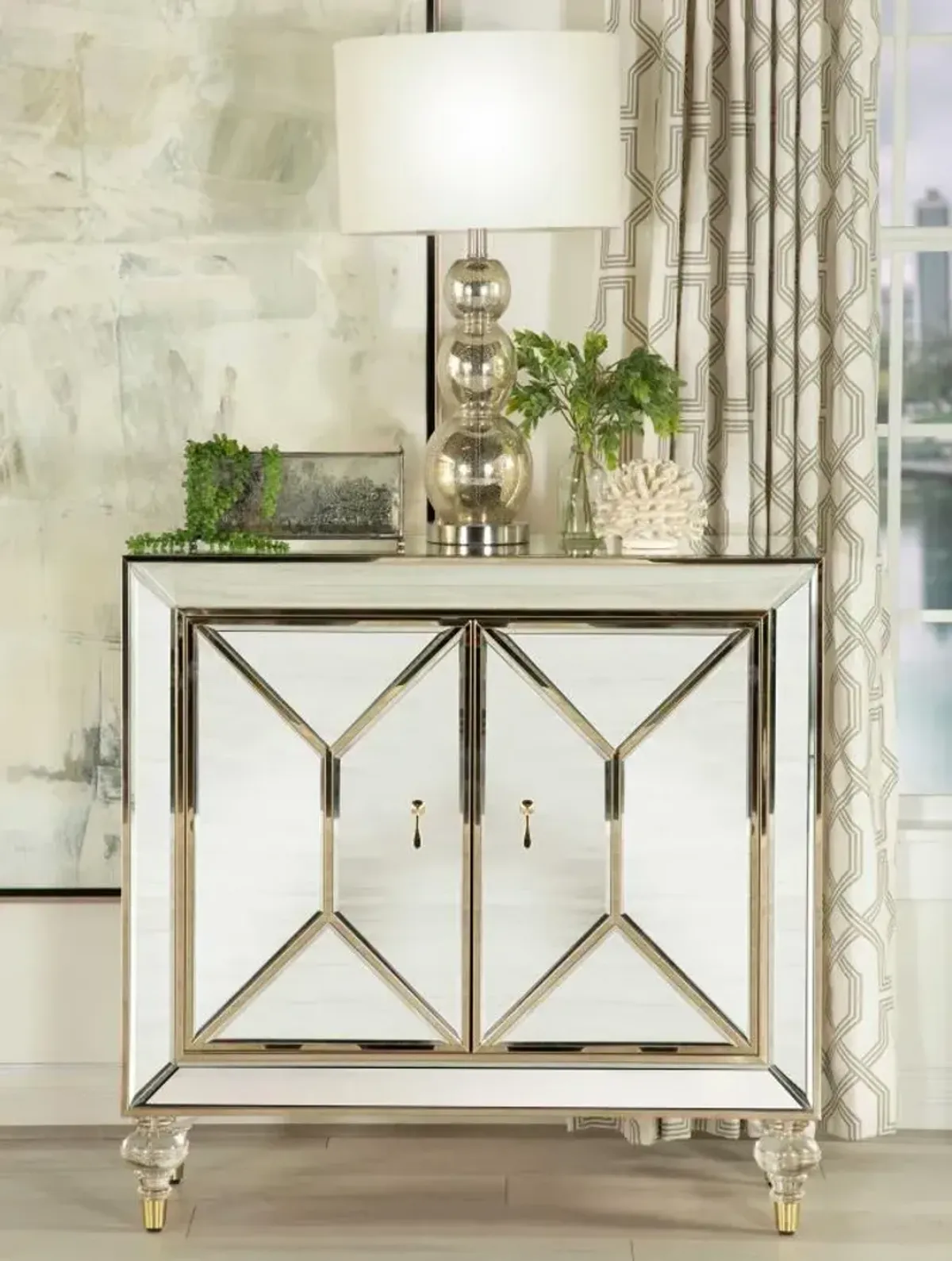 Lupin 2-door Accent Cabinet Mirror and Champagne