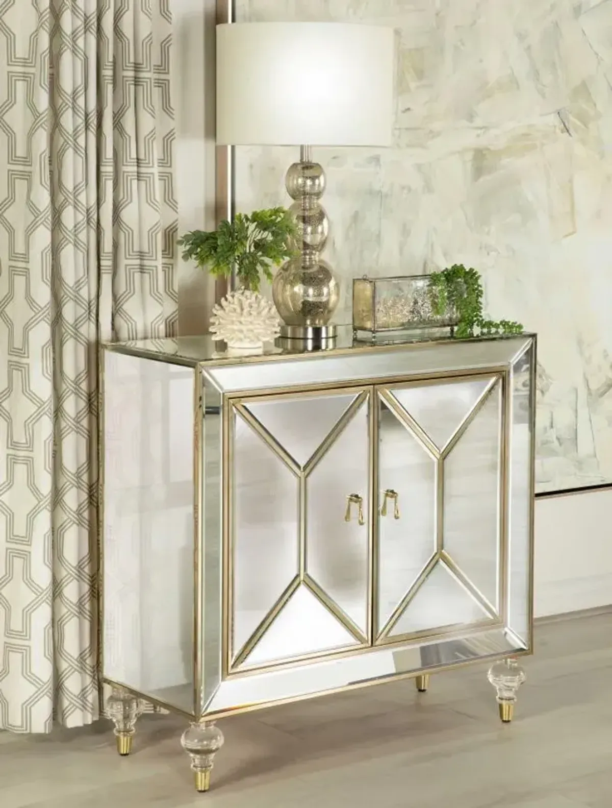 Lupin 2-door Accent Cabinet Mirror and Champagne