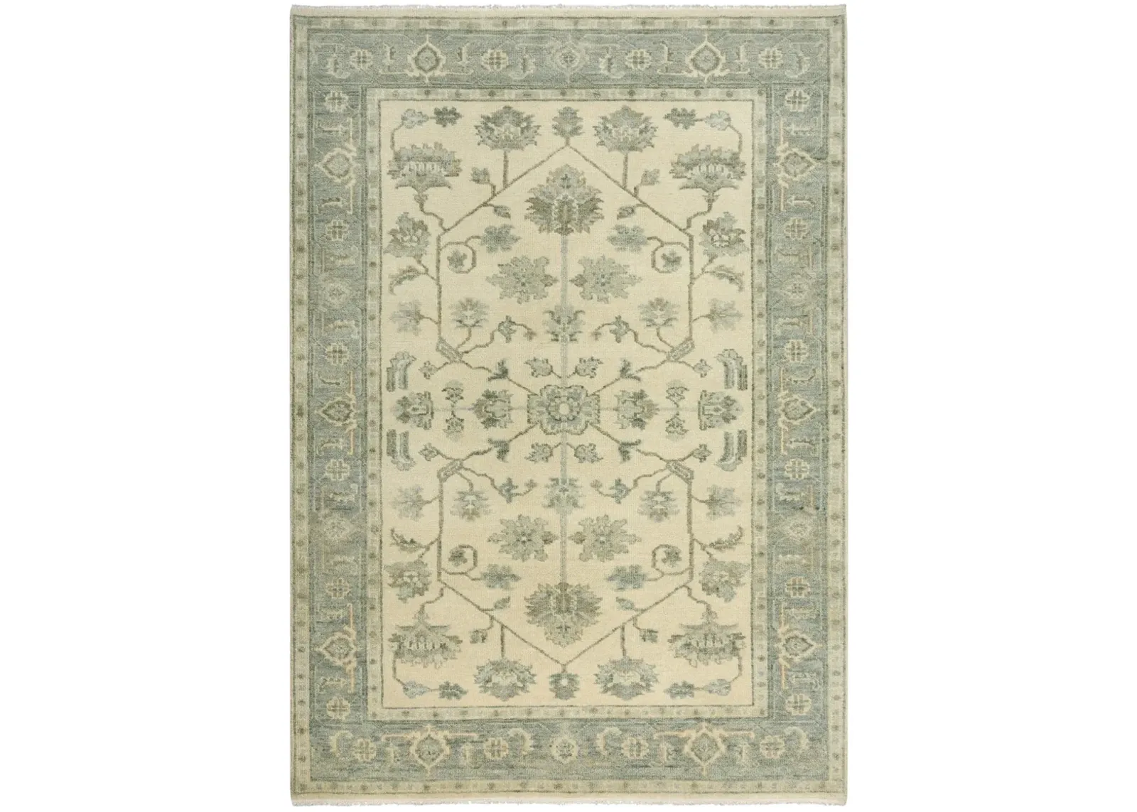 Belmont Ivory/Blue  Hand Spun Wool 8' x 10' Rectangle Rug