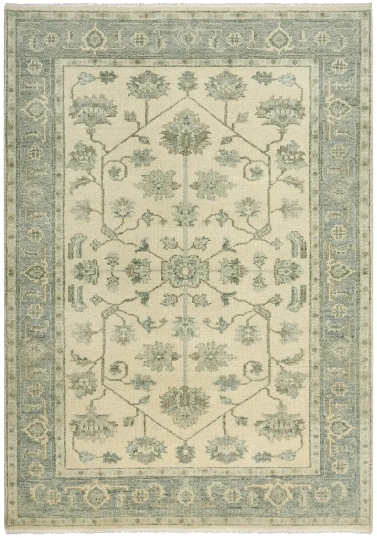 Belmont Ivory/Blue  Hand Spun Wool 8' x 10' Rectangle Rug