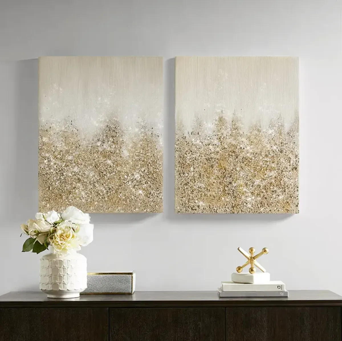 Madison Park Golden Glimmer Gold Heavily Embellished 2-piece Canvas Wall Art Set