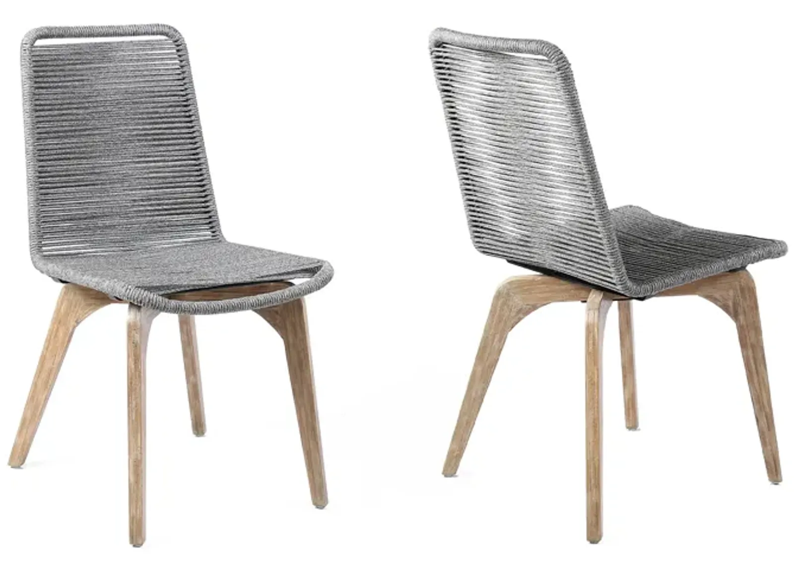 Island Outdoor Light Eucalyptus Wood and Grey Rope Dining Chairs - Set of 2