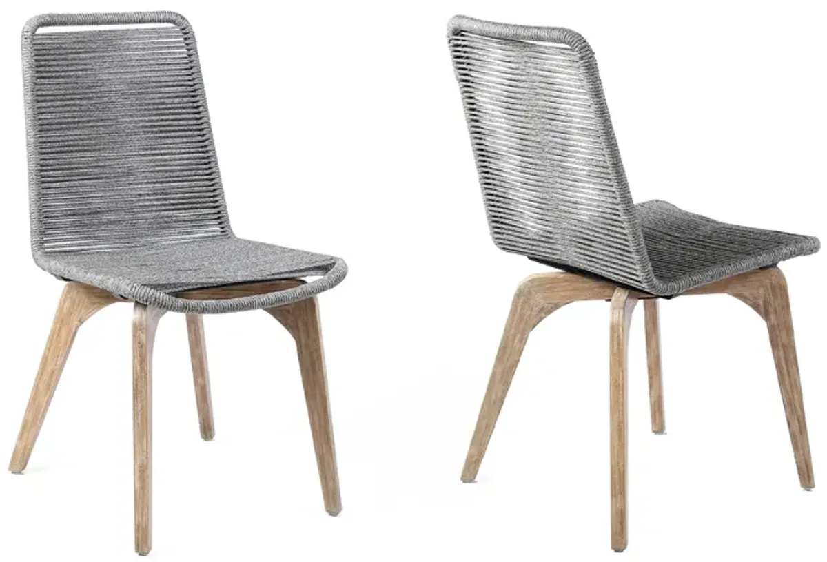 Island Outdoor Light Eucalyptus Wood and Grey Rope Dining Chairs - Set of 2