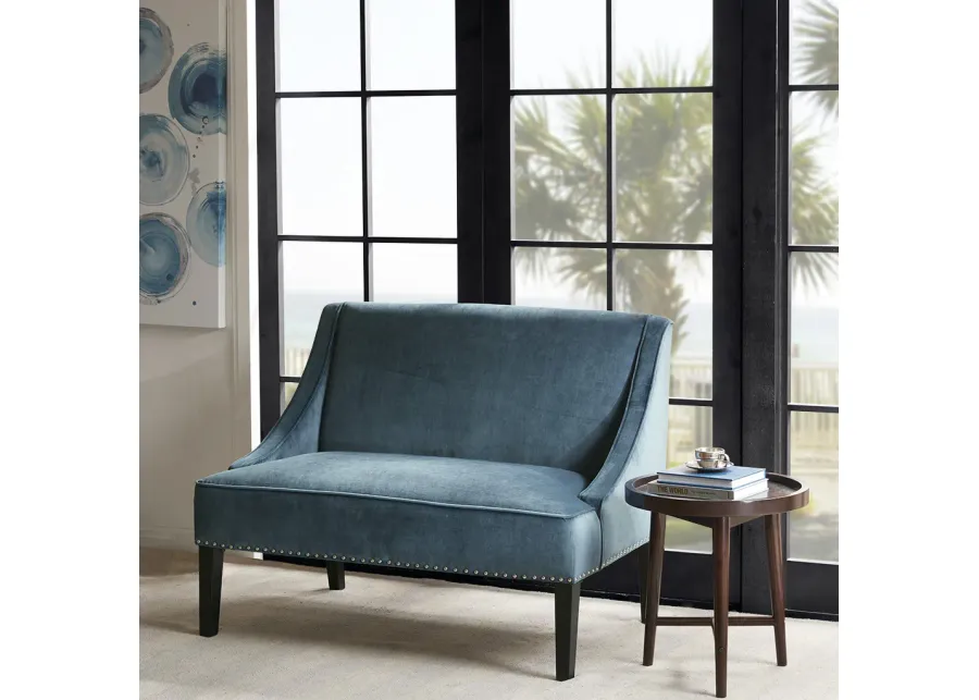 Madison Park Avalon Blue/Brown Swoop Arm Settee