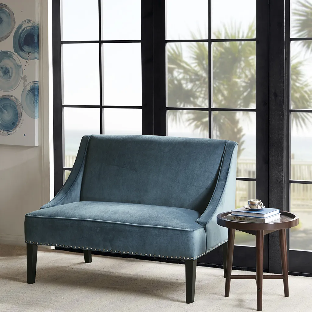 Madison Park Avalon Blue/Brown Swoop Arm Settee