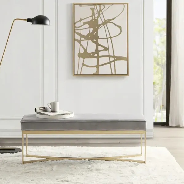 Martha Stewart Secor Grey Upholstered Accent Bench with Metal Base