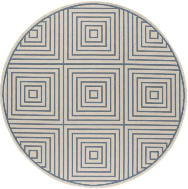 LINDEN 123 Collection LND123N-6R Cream / Blue 6'-7" X 6'-7" Round