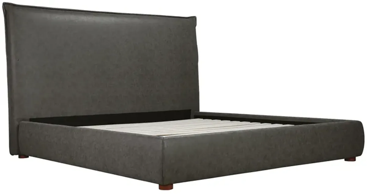 LUZON QUEEN BED TALL HEADBOARD SLATE VEGAN LEATHER