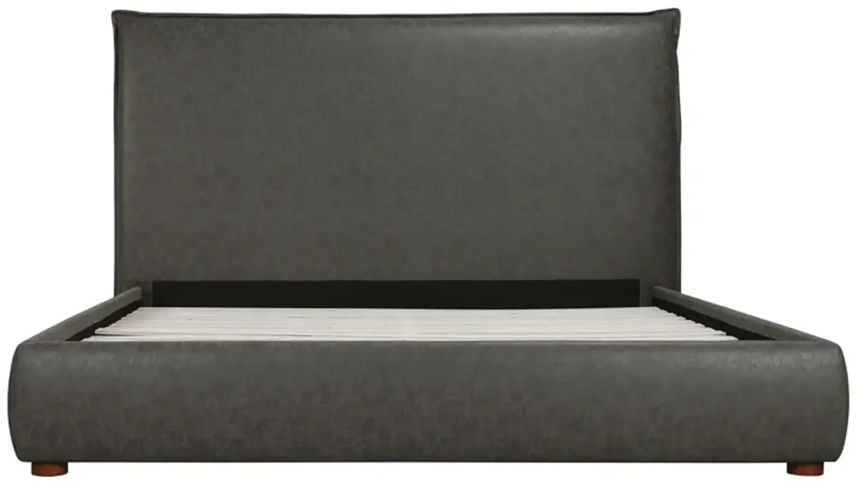 LUZON QUEEN BED TALL HEADBOARD SLATE VEGAN LEATHER