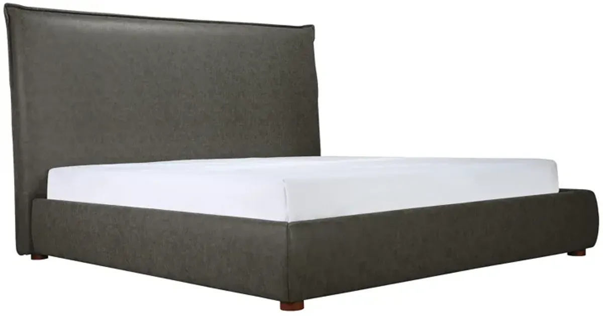 LUZON QUEEN BED TALL HEADBOARD SLATE VEGAN LEATHER