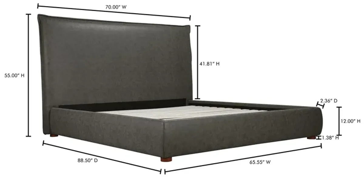 LUZON QUEEN BED TALL HEADBOARD SLATE VEGAN LEATHER