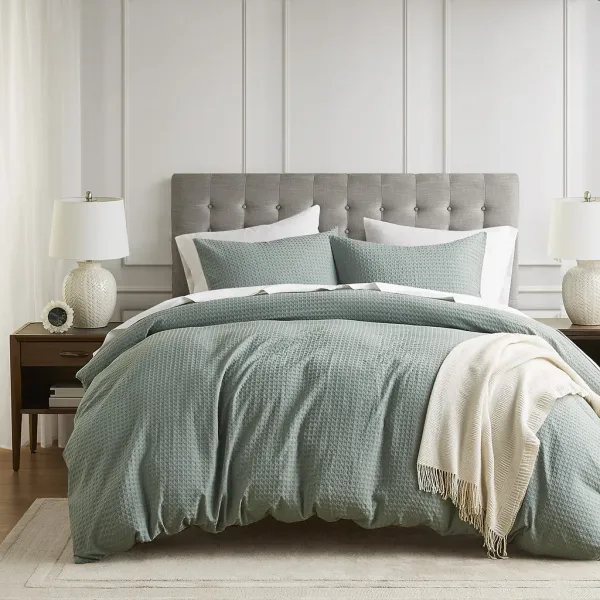Waffle Weave Textured Duvet Cover Set