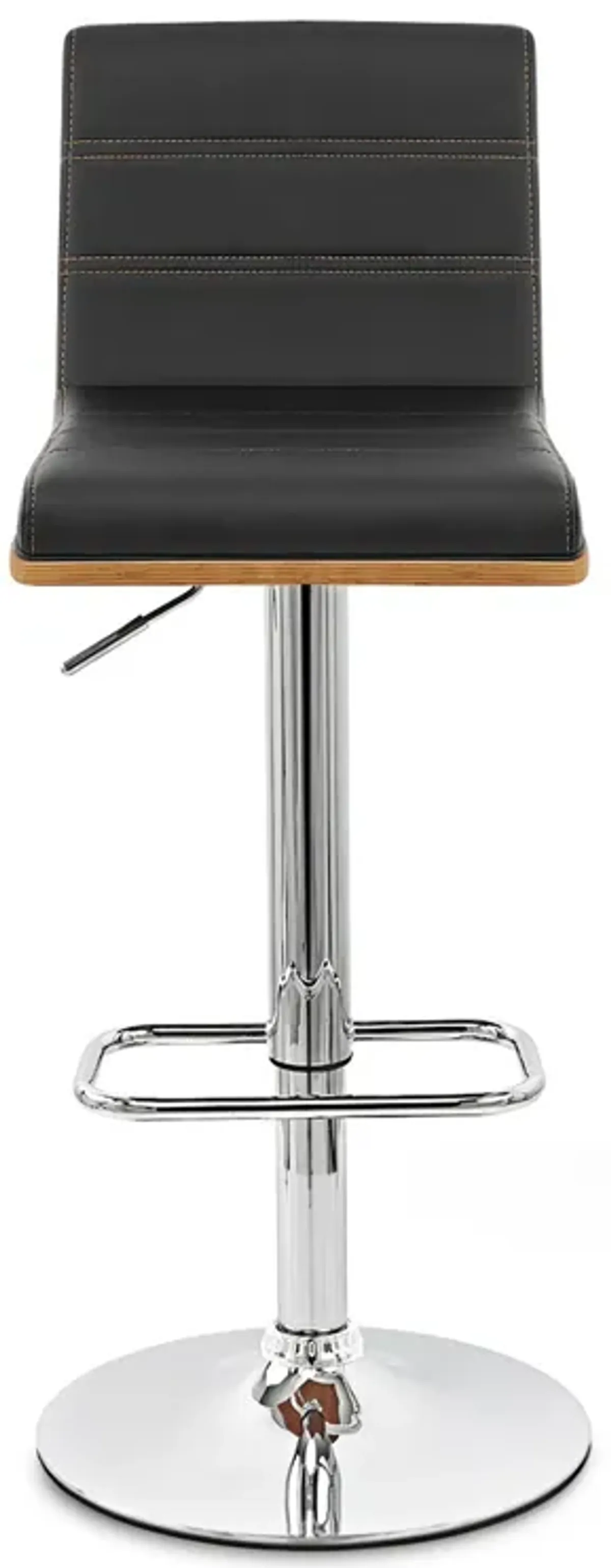 Aubrey Adjustable Height Swivel Black Faux Leather and Chrome Bar Stool with Walnut Wood