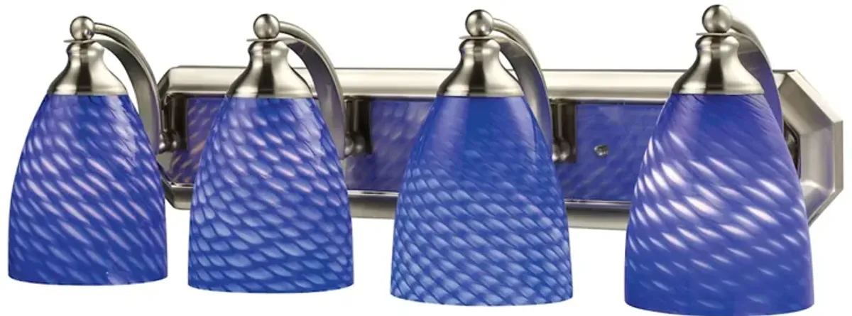 Mix-N-Match Vanity 4-Light Wall Lamp in Satin Nickel with Sapphire Glass - Includes LED Bulbs